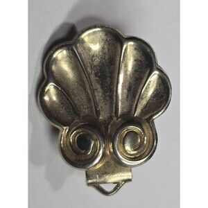Vintage Gold Tone Clam Shell Brooch Pendant Tie Clasp
